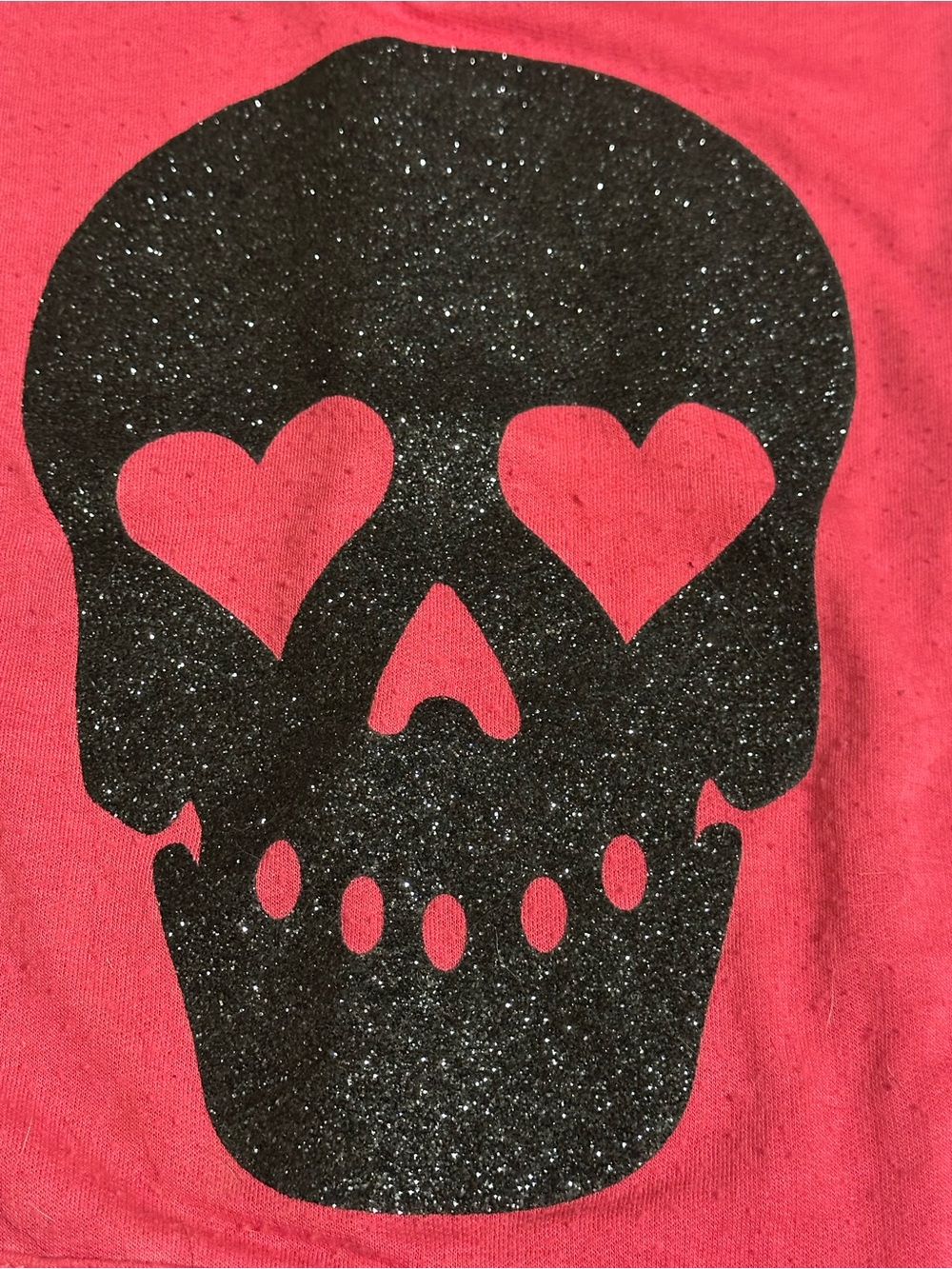 Pink 3/4 length sleeve sweater-dress with Black Glitter Skull and Heart Eyes